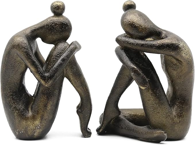 Lukitas Unique Decorative Girl Thinker Bookends, Non-Slip Book Holder, Home Office Bookshelf Decor, Creative Desktop Ornaments for Study Room Hotel Shelves, Resin, 1Pair/2Piece 6.5''