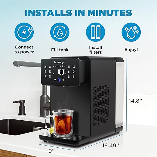Ivation H2O Hot & Cold, Countertop Reverse Osmosis System, TDS Filter System, 4 Stage RO Water Filtration, 6 Temperature Presets, 3:1 Pure to Drain, Portable Plug-and-Play - Black