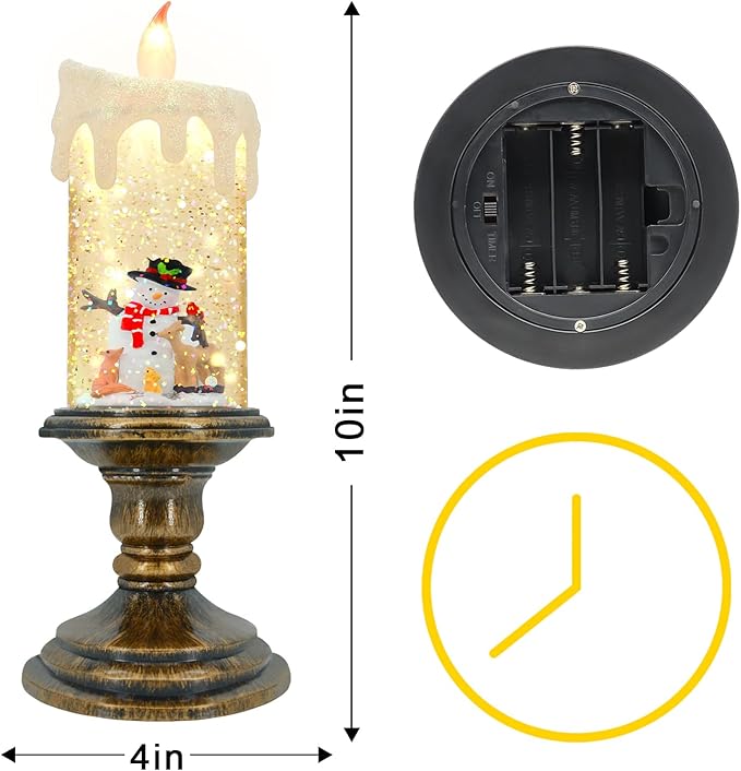 Christmas Flameless Candles, Flickering Flameless Candles with Timer, LED Candles Battery Operated, Snow Globe Candle Light for Christmas Decorations