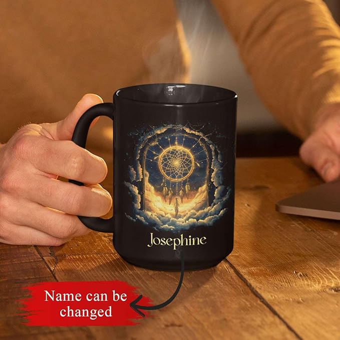 Personalized Name Black Coffee Mug, Custom Unique Celestial Mug 11oz or 15oz, Custom Fantasy Landscape Ceramic Cup, Nature Lover Coffee Cup for Holiday, Gifts for Women, Men