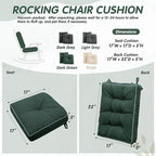 YZ HOME Rocking Chair Cushion, Set of Thicken Seat & Back Chair Cushions with Memory Foam, Non-Slip Chair Pad with Ties for for Indoor&Outdoor Rocker, Dark Green, 22x17x5/17x17x5