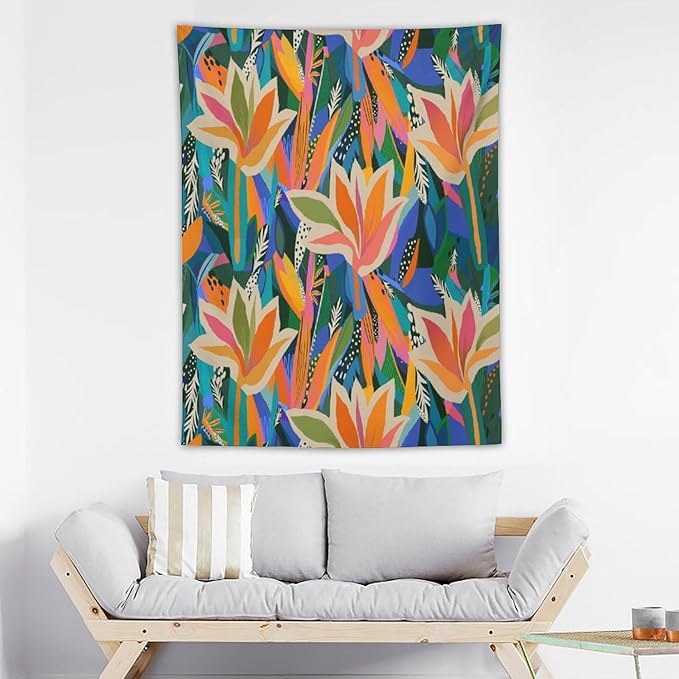 ICMOLYYENLO Boho Green Leaves Tapestry, Mid Century Abstract Tropical Palm Leaves Modern Minimalist Geometric Wall Hanging, Neutral Home Decor Art for Living Room Bedroom Dorm 60x80 Inch