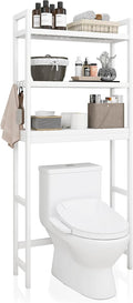 SMIBUY Bathroom Storage Shelf, Bamboo Over-The-Toilet Organizer Rack, Freestanding Toilet Space Saver with 3-Tier Adjustable Shelves (White)