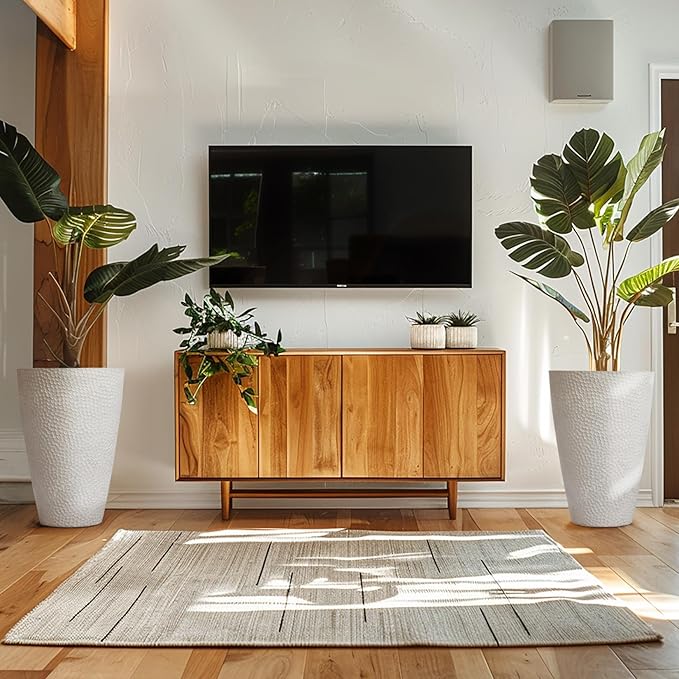 LA JOLIE MUSE 20inch Tall White Planters Set of 2,Large Tree Planters for Indoor Plants,Flower Containers for Front Porch, Honeycomb