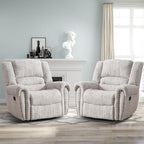CANMOV Manual Recliner Chair Set of 2, Classic and Traditional Manual Recliner Chair with Comfortable Arms and Back Single Sofa for Living Room, White Grey