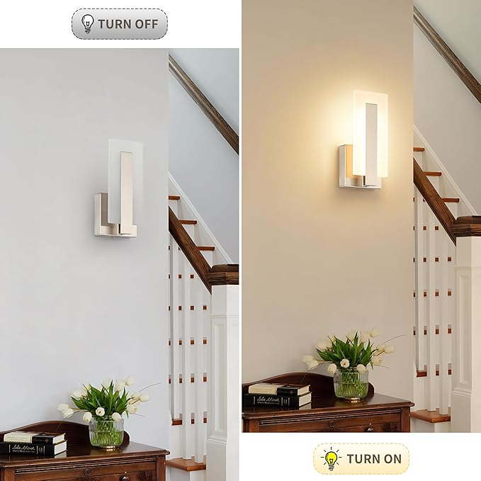 Joosenhouse Modern LED Wall Sconce Set of 2, Hardwired 3000K Warm White Light Wall Lights, 7W Up and Down Wall Mount Light, 9.76 inch Brushed Nickel Indoor Wall Sconce Wall Lighting