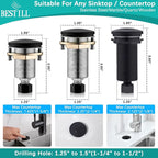 BESTILL Garbage Disposal Air Switch Kit - UL Listed, Brass 3.6" Long Push Button for Waste Disposer, Cordless Sink Top Switch Button, Matte Black, Compatible with all Garbage Disposals