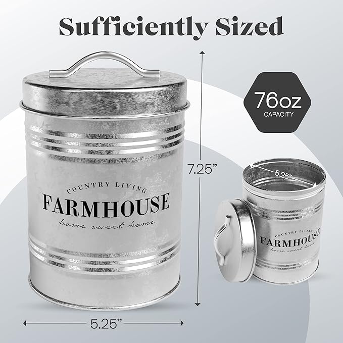 Amici Home Farmhouse Galvanized Canister | Dry Food Storage Container | Airtight Lid | 76 Oz Capacity | Farmhouse Décor | Rustic Metal Canister for Kitchen Countertop