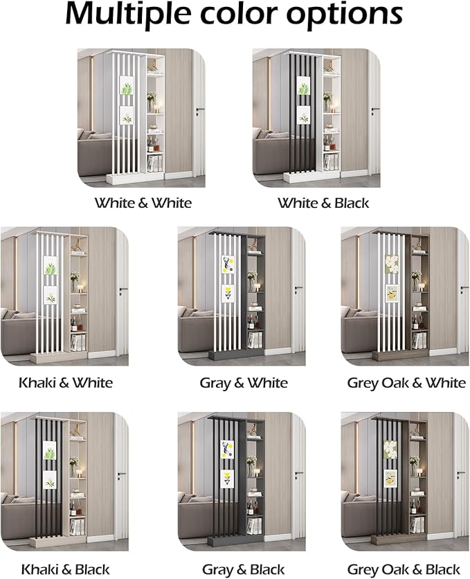 Wall Room Divider, Storage Cabinet Storage Display with Shelves, Modern Freestanding Wood Room Divider Screen, Wall Privacy Screens for Home Decorative (Grey Oak+White,39.5" L x 9.5" W x 79.5" H)