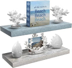Sorbus Floating Shelf — Hanging Wall Shelves Decoration — Perfect Trophy Display, Photo Frames — Extra Long 24 Inch (Rectangle Shelf Set - Blue White)