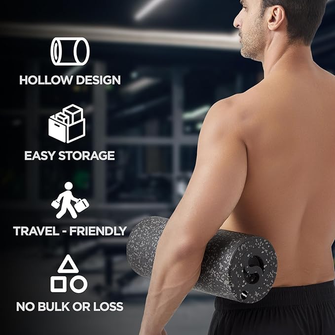 5 in 1 Foam Roller Set with Peanut Massage Ball, Curved Muscle Brush - Yoga Roller, Massage Ball, Trigger Point Triangle for Deep Tissue Relief (Black Gray)