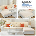 Chaise Cushion Cover for Sectional Sofa, Softer Chenille Sofa Cover for L Shaped Couch (Left or Right Facing), Stretch Chaise Couch Slipcover (Only 1 Piece, Beige)