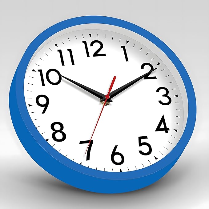 Wall Clock Small Analog 8 Inch Silent Non Ticking Battery Operated Modern Simple Decorative for Kitchen Office Bedroom Bathroom Living Room(Blue)