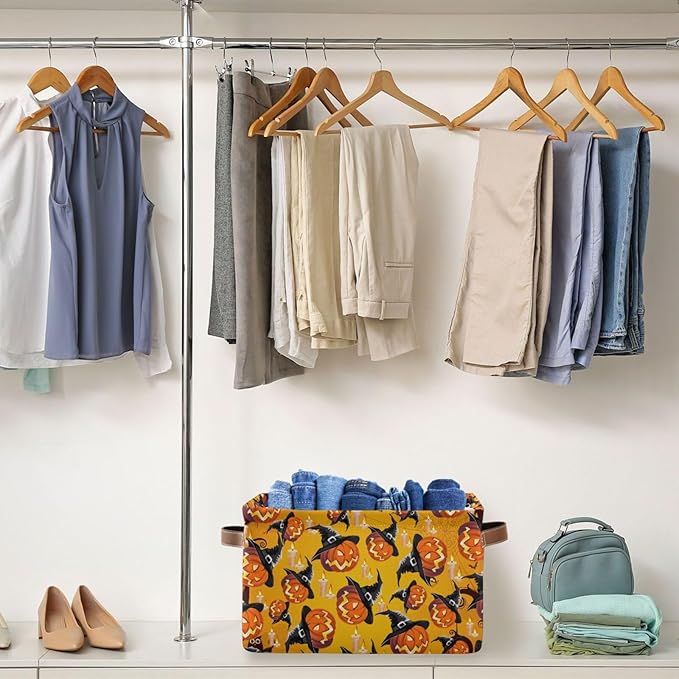 Storage Basket Bin Organizer Basket Collapsible Shelf Basket Cube with handle for Nursery Bedroom Bathroom, one sizex1, Pumpkin