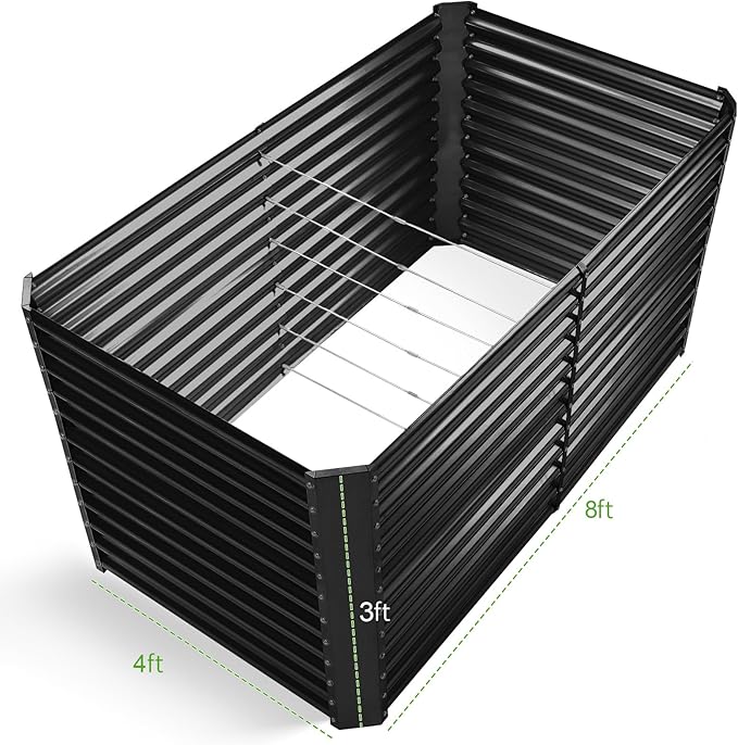 Land Guard 8x4x3ft Rectangular Galvanized Raised Garden Beds, Large-Capacity Metal Planter Box Outdoor, Durable Deep Raised Garden Bed 3ft Tall, Raised Beds for Gardening Vegetables, Dark Grey