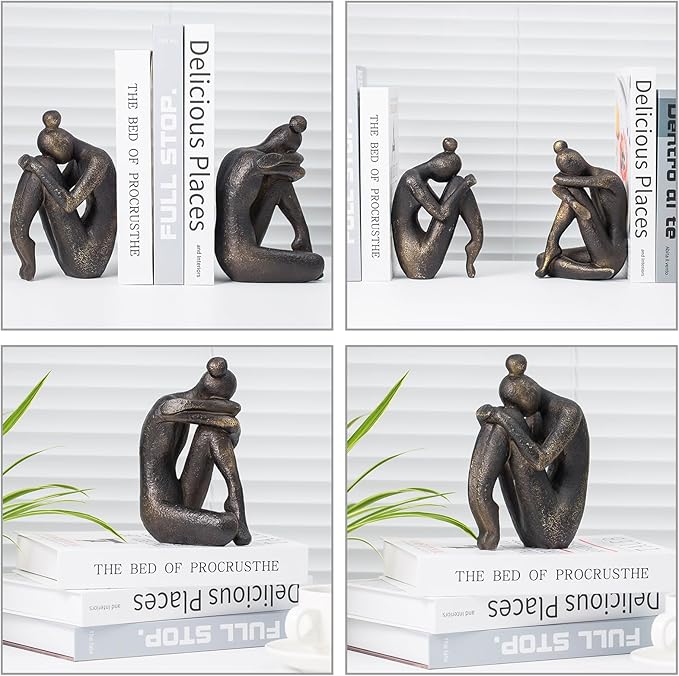 Lukitas Unique Decorative Girl Thinker Bookends, Non-Slip Book Holder, Home Office Bookshelf Decor, Creative Desktop Ornaments for Study Room Hotel Shelves, Resin, 1Pair/2Piece 6.5''