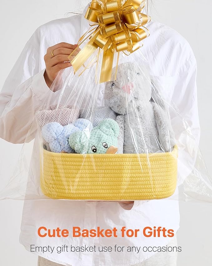 KALLAX Small Woven Basket, 12 x 8 x 4.5 Inches, Storage Basket for Organizing, Cute Small Rope Shelf Closet Cube Storage Bins Baskets for Shelves, Dog Toy Gift Baskets Empty, 3 Pack Yellow