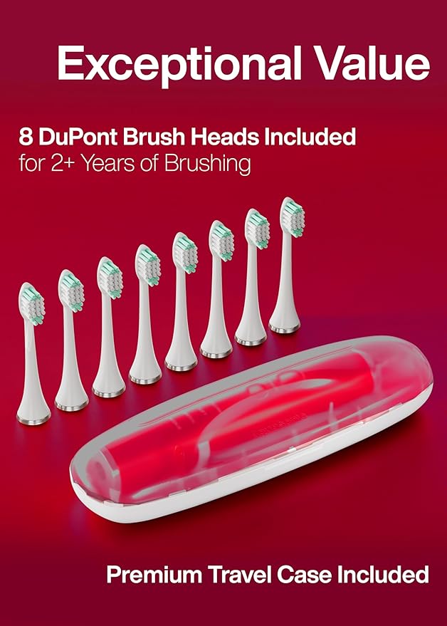 Aquasonic Vibe Series Ultra-Whitening Toothbrush – ADA Accepted Electric Toothbrush - 8 Brush Heads & Travel Case – 40,000 VPM Motor & Wireless Charging - 4 Modes w Smart Timer – Ruby