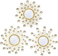 Mirror Wall Decor Wall Mirrors Decorative Sunburst Boho Mirror Gold Mirror Wall Art Metal Decor Mirror Hanging Living Room Bedroom Bathroom Set of 3