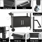 Dining Cart Table with Big Storage Cabinet, Movable Outdoor BBQ Grill Table Pizza Oven Stand, Kitchen Cart Island Multifunctional Food Prep for Inside and Outside