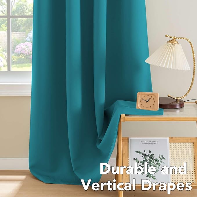 H.VERSAILTEX Blackout Thermal Insulated Solid Room Darkening Curtains/Panels/Drapes for Bedroom 108 Inches Long, Grommet Light Blocking Curtains for Sliding Glass Door, Turquoise Blue, Set of 2
