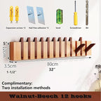 Wall Mounted Piano Key Hanger | Flip Style Hook | Entrance Wall Art Hook, Made of Oak Wood (3 Times Painted, 4 Times Polished) (Walnut-Beech, 12Hooks)