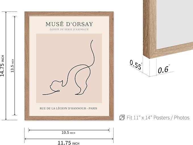 Poster Master Vintage Poster - Retro One Line Cat Drawing Print - Cat Art - Minimal Gift for Men, Women, Animal Lover - Abstract Wall Decor for Home, Office, Bedroom, 11x14 Beige Framed