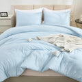 Litanika Comforters Light Blue Queen Size, 3 Pieces Lightweight Solid Bedding Comforter Set, All Season Fluffy Bed Set (90x90In Comforter & 2 Pillowcases)