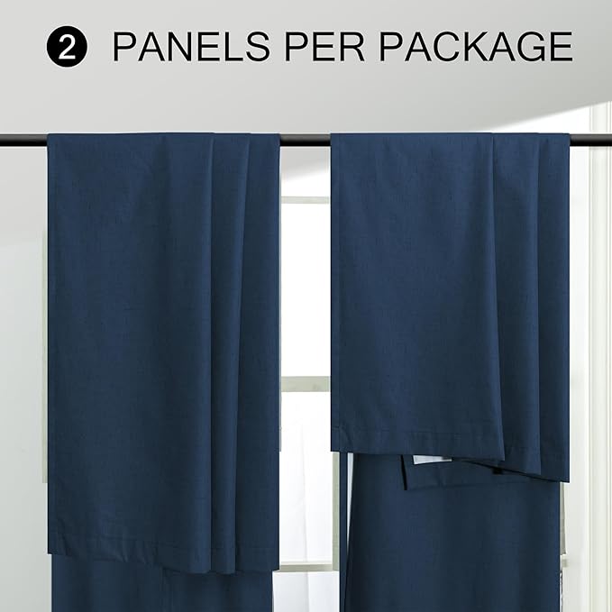 Navy Blue Drapes 96 Inch Long 2 Panels Back Tab Blackout Window Treatment Curtains White Backing for Living Room Darkening Thermal Linen Textured Black Out Curtain Bedroom Modern Farmhouse Dark Indigo