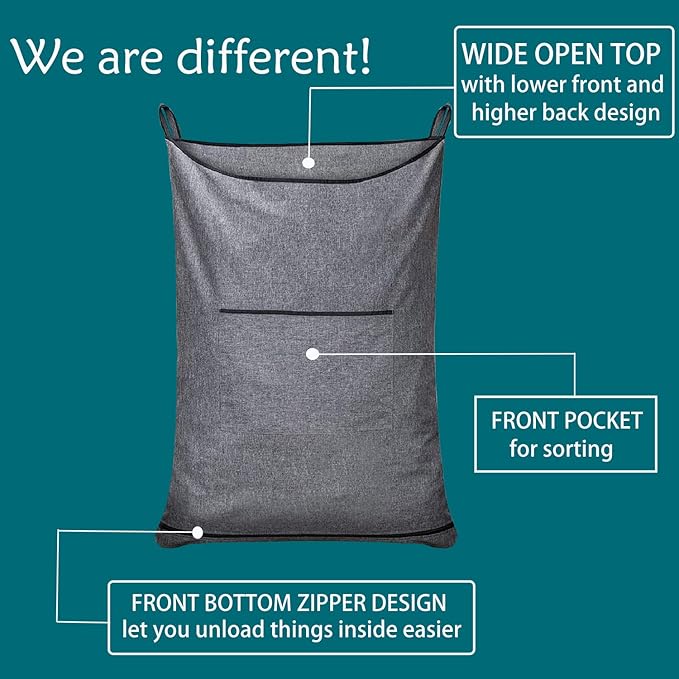 Hanging Laundry Hamper,Door Hanging Hamper with Width Opening, Over the Door Laundry bag with hooks, Laundry Collector and Over Door Storage Bag (36x22 Inch,Pop Grey)