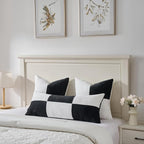 Fancy Homi Set of 2 Black White Samll Decorative Throw Pillow Covers 18x18 Inch with for Couch Bed Sofa Living Room, Soft Cross Patchwork Striped Corduroy Modern Square Cushion Case 45x45 cm