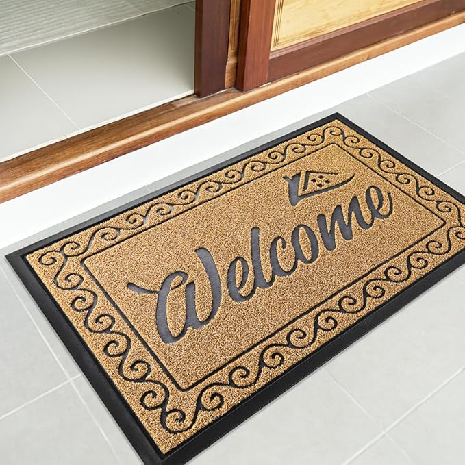 Yimobra Welcome Mat Outdoor Indoor, Waterproof Heavy Duty Front Door Mat Outside Entrance, Extra Sturdy Non-Slip Doormat, Low Profile, Dirt Trapping, 36x24 Inches, Yellow