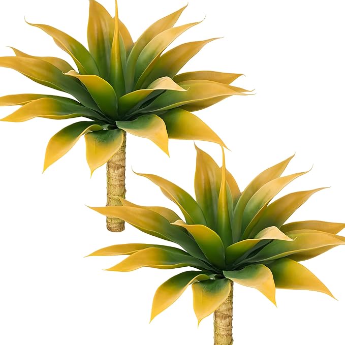 Artificial Agave Plants,Large UV Resistant Fake Agave Planters for Indoor and Outdoor Decorating Tropical Plant Succulents Greenery Indoor Decor (2Pack,18" Yellow)