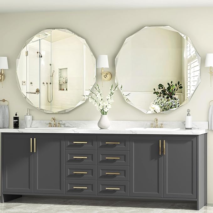 Bathroom Mirrors for Over Sink, Round Frameless Mirrors for Wall, 20x20 Inch Beveled Bathroom Mirror, Bathroom Vanity Circle Mirror for Bedroom Living Room Entryway Home Decor