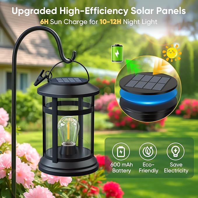 Solar Lanterns Outdoor Waterproof: 2 Pack Hanging Solar Lights for Outside Patio Porch Garden Tabletop Decor - Bright LED Warm White Solar Powered Lighting - 2025 Gardening Lovers Mom Gifts