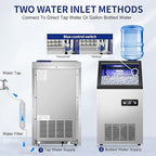 Commercial Ice Maker Machine 120Lbs/24H with 35Lbs Ice Capacity, 45Pcs Clear Ice Cubes Ready in 11-20Mins, Stainless Steel Under Counter Freestanding Large Ice Machine, 2 Water Inlet Modes