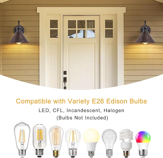 Gooseneck Outdoor Wall Sconce 1-Light E26 Socket Farmhouse Wall Mount Porch & Patio Lights,9.3Inch Width Casting Aluminum Shade,Oil Rubbed Bronze,Easily Installed in Outdoor and Indoor.