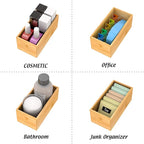 Bamboo Drawer Organizer Utensil Holder for Kitchen, Small Wood Silverware Storage Organizer, Stackable Box Tray for Cutlery, Flatware, Bathroom Caddy for Makeup, Perfume, Jewelry, 6x3x2.5 Inch