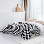 LOMAO Throw Blankets Flannel Blanket with Checkerboard Grid Pattern Soft Throw Blanket for Couch, Bed, Sofa Luxurious Warm and Cozy for All Seasons (Black, 90"x90")