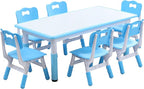 Kids Table and 6 Chairs Set with Graffiti Desktop, Toddler Furniture Set, Non-Slip, Table Children Study Desk, Dining Table, Height Adjustable Desk, Painting Desktop for Kids (47.2x23.6Inch)