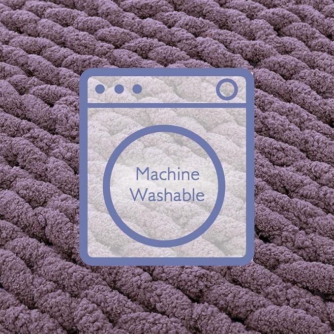 Bigacogo Chunky Knit Throw Blanket for Couch, 40x60 inches, 100% Hand Knitted with Thick Jumbo Chenille Yarn, Cozy Soft Large Rope Knot Cable Crochet Blankets for Sofa Bed Living Room, Winter Grape