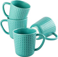 Ceramic Coffee Mugs 15 oz, Large Waffle Embossed Mug Set with Handle, Unique Coffee Cups for Latte, Cappuccino, Cocoa, Hot Tea, Mocha, Milk, Housewarming Wedding Present - Set of 4 (Turquoise)