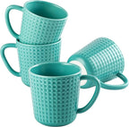 Ceramic Coffee Mugs 15 oz, Large Waffle Embossed Mug Set with Handle, Unique Coffee Cups for Latte, Cappuccino, Cocoa, Hot Tea, Mocha, Milk, Housewarming Wedding Present - Set of 4 (Turquoise)