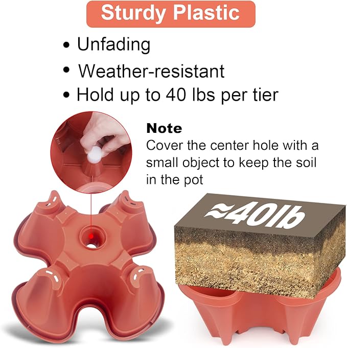 Vertical Planter 4 Tier Stackable Planters Garden Planters Strawberry Herb Flower and Vegetable Planter Indoor Outdoor Gardening Pots with Removable Wheels and Tools 2-Pack