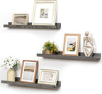 Picture Ledge Wall Shelves - 24 Inch Width Set of 3, Solid Pine Wood Rustic Floating Ledge Shelves for Kids' Room, Bedroom, Kitchen, Bathroom, Living Room, Nursery Display Wall Decor, Grey