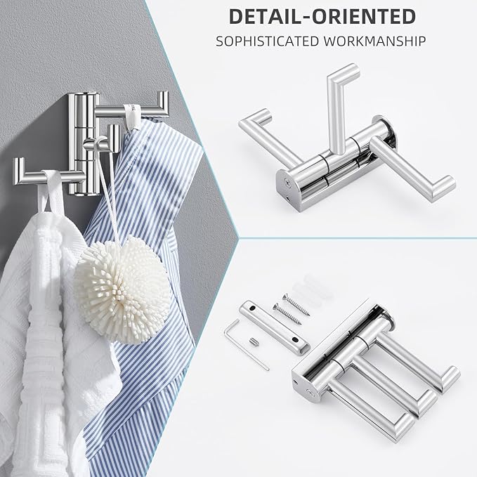 Angle Simple Towel Hook for Bathroom, SUS 304 Stainless Steel Foldable Robe Towel Holder, Wall Coat Hook, Polished Chrome