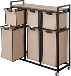 Laundry Basket Organizer, Hampers for Laundry 6 Compartments, Laundry Hamper with 6 Sliding Laundry Sorter Bags, Top Storage Shelf, and Metal Frame (6 Compartments)