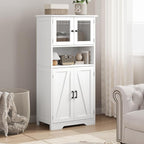 GarveeHome 54in Tall Bathroom Cabinet, Farmhouse Storage Cabinet with Glass Doors and Adjustable Shelves, Freestanding Kitchen Pantry Cabinets, Cupboard for Living Room, Dining Room, White