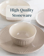 Stoneware Dinnerware Set for 8 People HYGGE 24-Piece - Elegant Scandi Design - Premium Dish Set - Bowl and Plate Set - Tableware for 8 People in a Ribbed Design - Pure Living in Light Brown