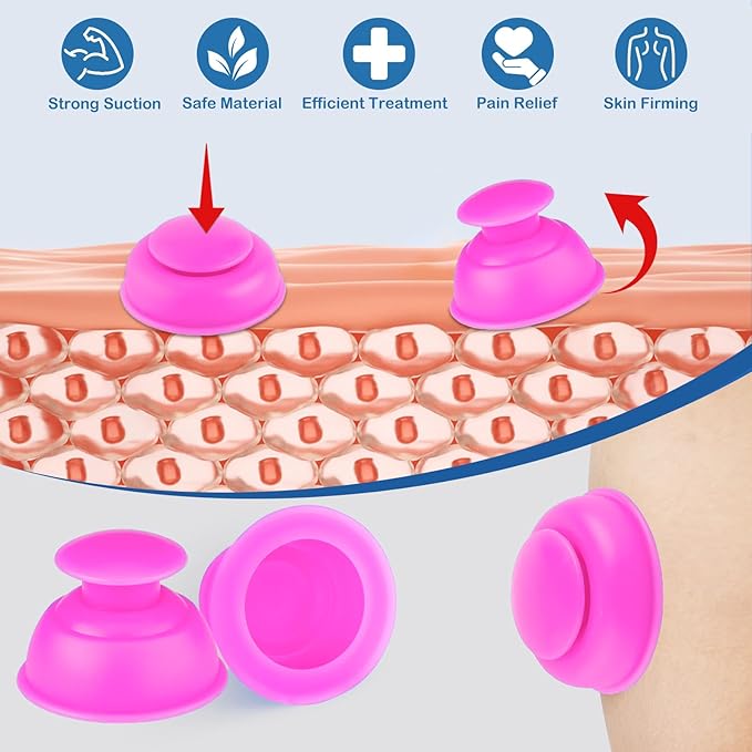 Silicone Cupping Therapy Sets 10pcs,Professional Vacuum Cupping for Myofascial Massage/Joint Pain/Anti Cellulite/Deep Muscle Relief & More(10pcs,Pink)